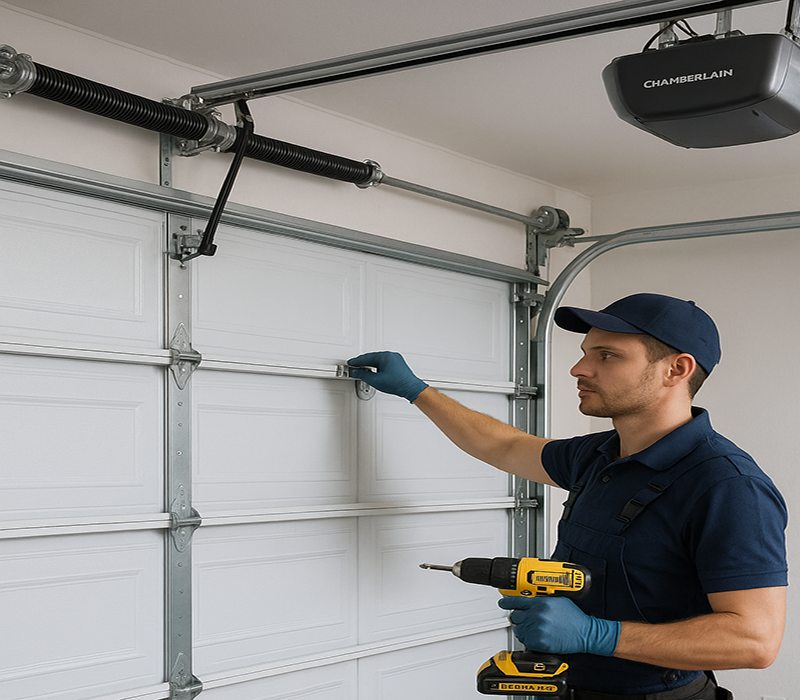  Skilled technicians using high-quality equipment for garage door service